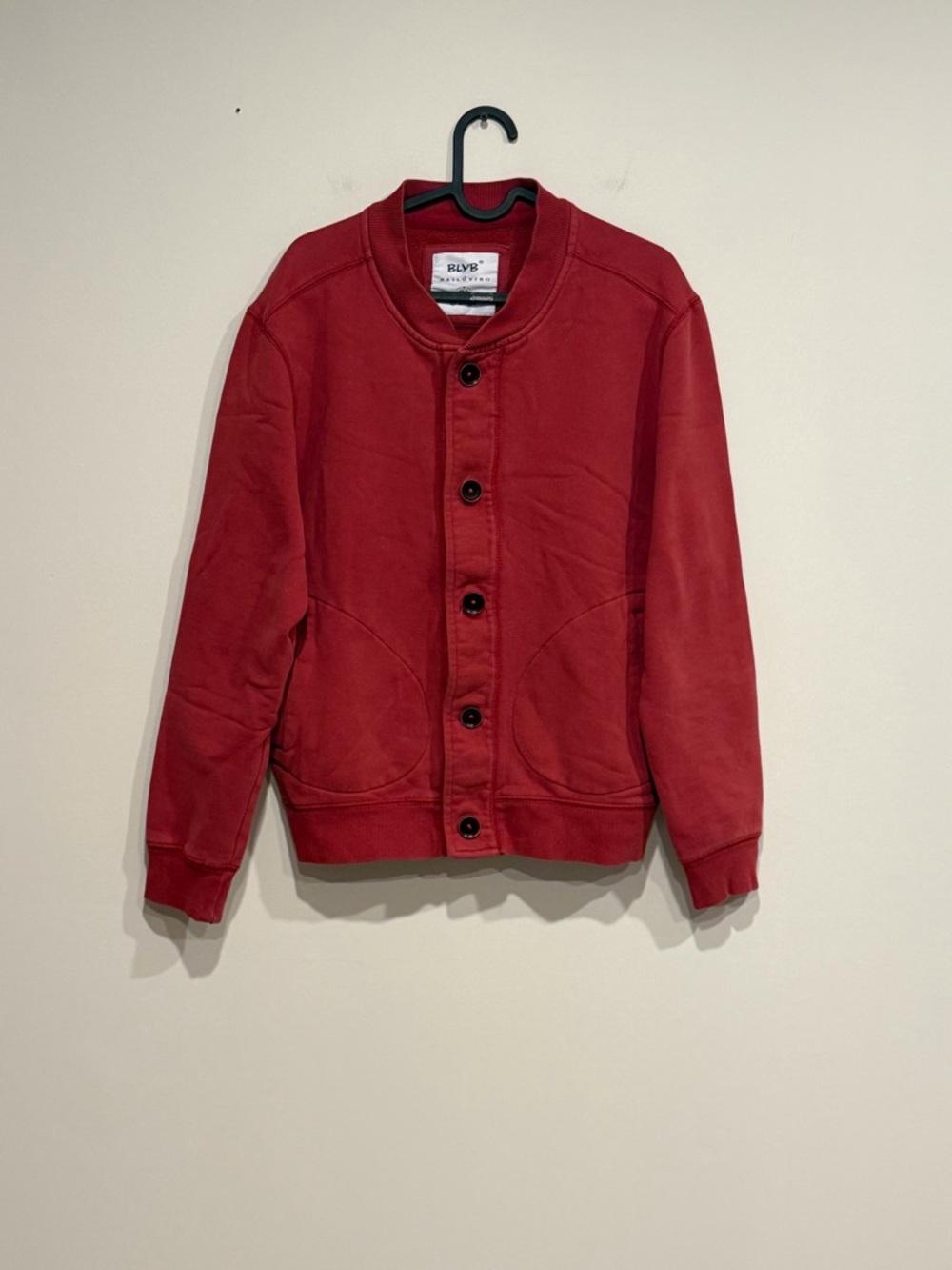 Men's Red Button-Up Bomber cardigan - Picture 3 of 4